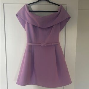 NADINE MERABI Lilac Off-Shoulder Mini Dress